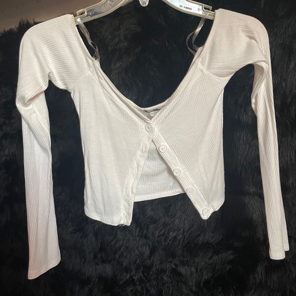 Fashion Nova White Off-Shoulder Button-Down Ribbed Top
